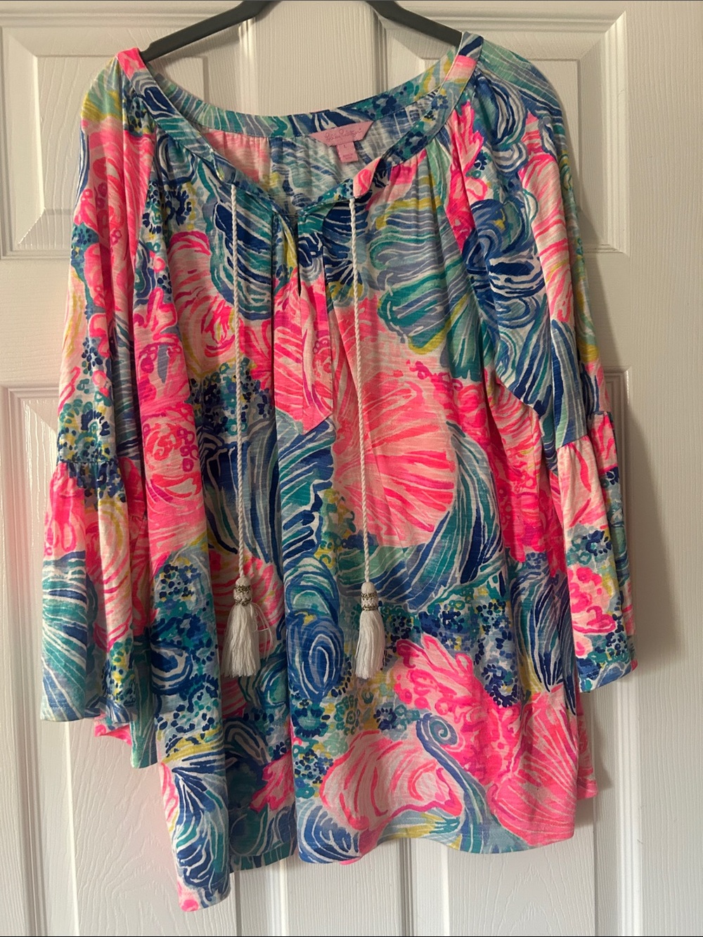 Lilly Pulitzer Multicolor Floral Drawstring Top - Pink & Blue